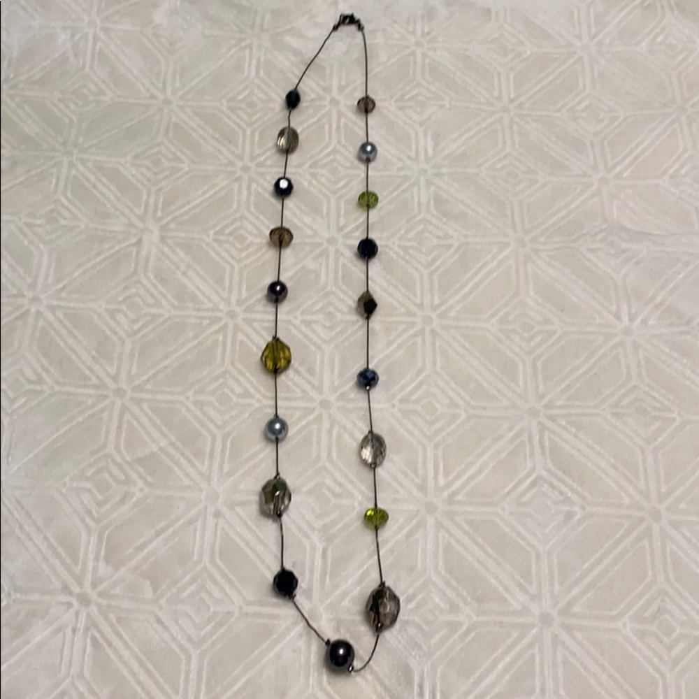 LOFT Grey and Green Long Beaded Necklace